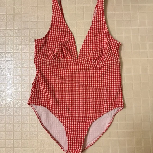 Shade & Shore Red Gingham One-Piece Swimsuit Size XL - Picture 2 of 6